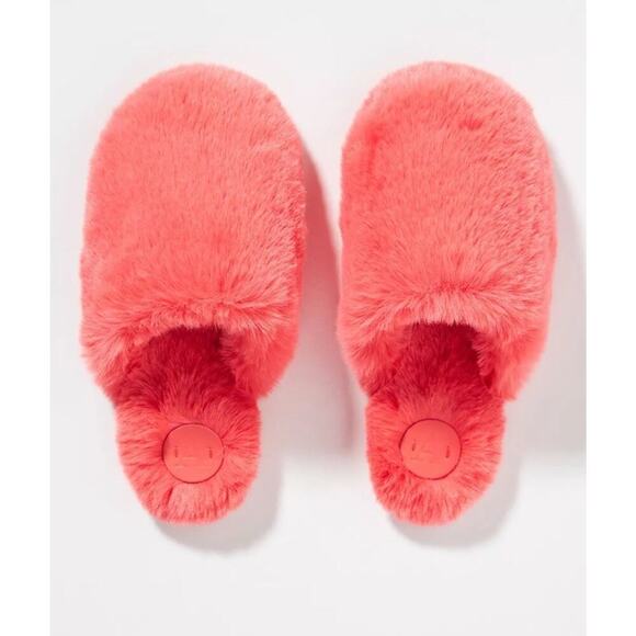Anthropologie Sadie Fuzzy Faux Fur Slippers Size S/M‎ (Fits 6-7) Coral Pink Cozy - Picture 1 of 12